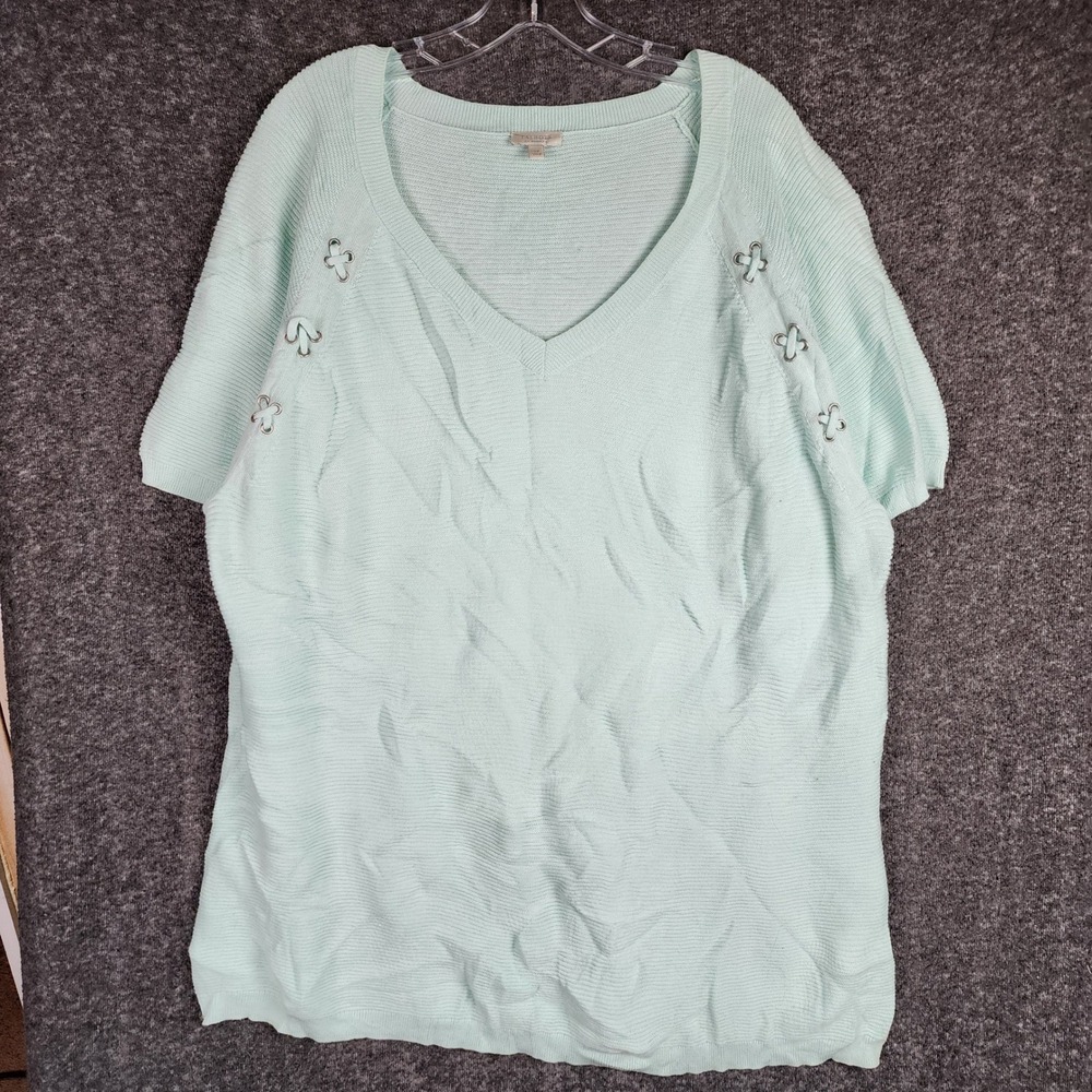 Talbots Knit Top Womens 3X Short Sleeve Mint Green Grommet Shoulder EUC
